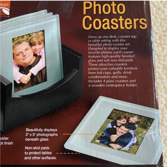 Home Solid Glass Photo Coasters Wooden Holder Picture Photo 2x3 - NEW
NIB NWT - Picture 3 of 14